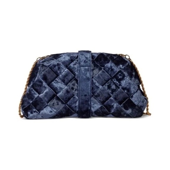 NEW SAM EDLEMAN BRIT FRAME BLUE VELVET CRYSTAL CLUTCH SHOULDER BAG - Picture 2 of 4